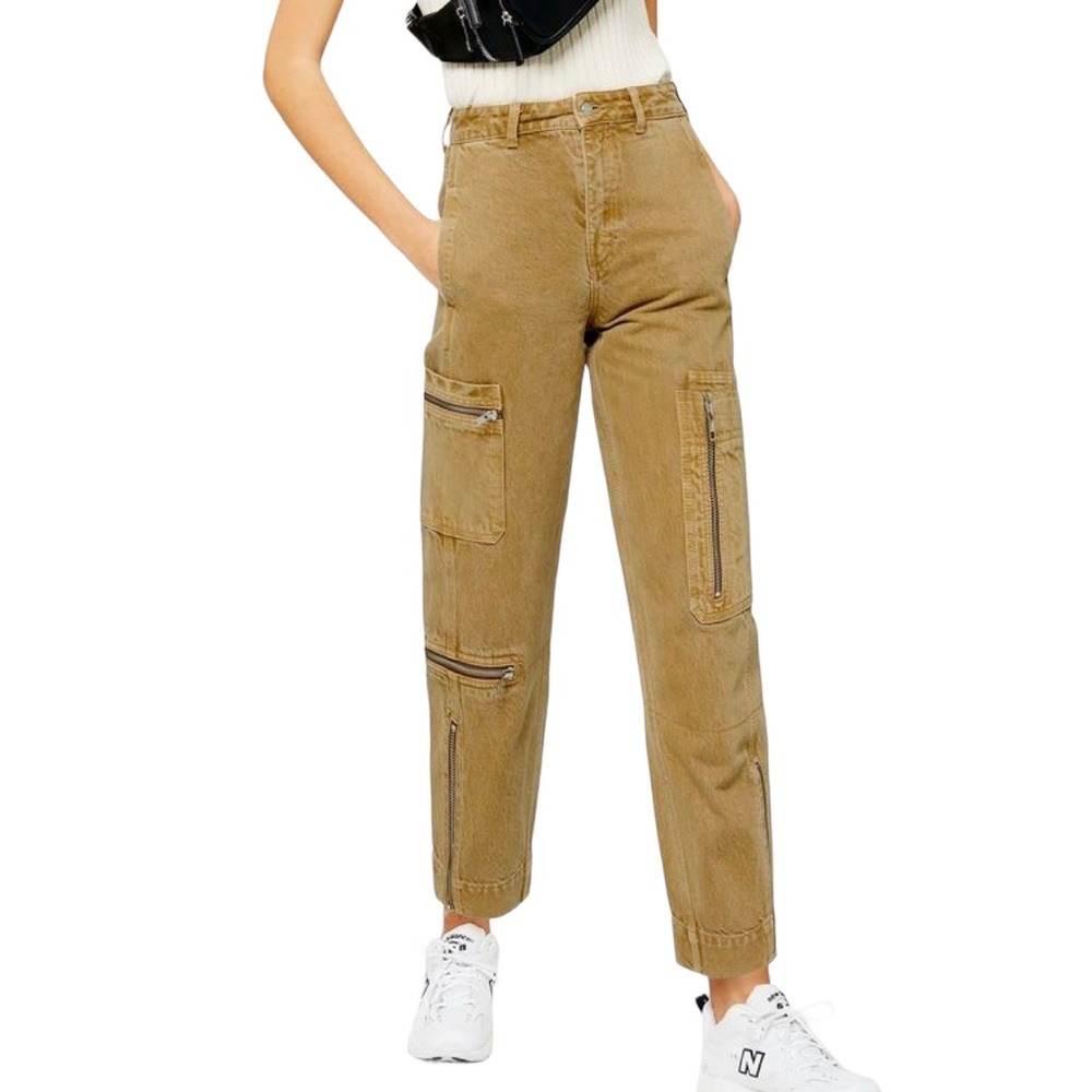Topshop Sand Wash Zip Utility Balloon Cropped Wide Leg Jeans - 25